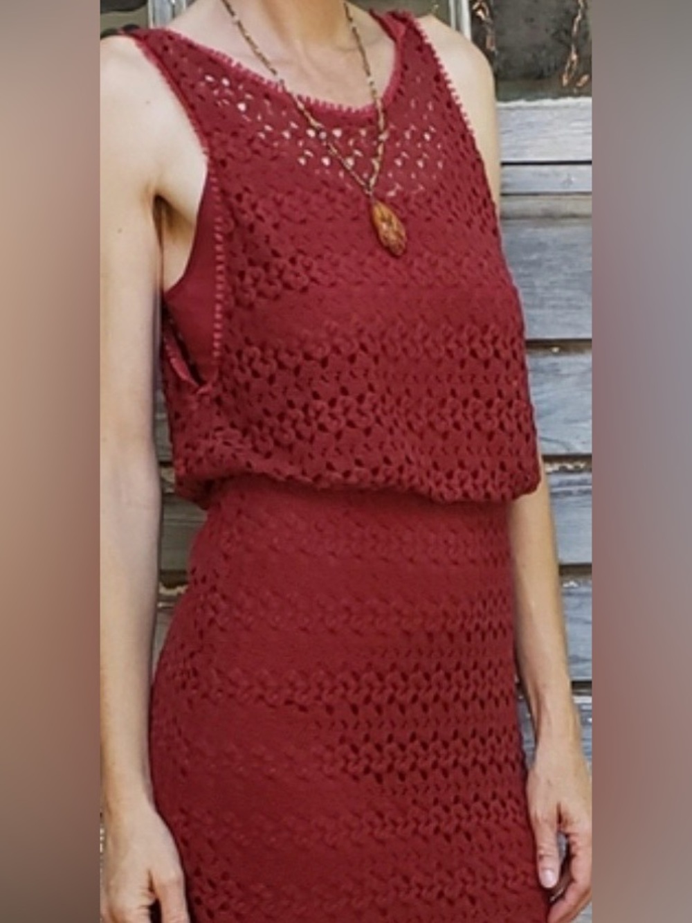 Free People Crochet Knit Dress in Deep Wine